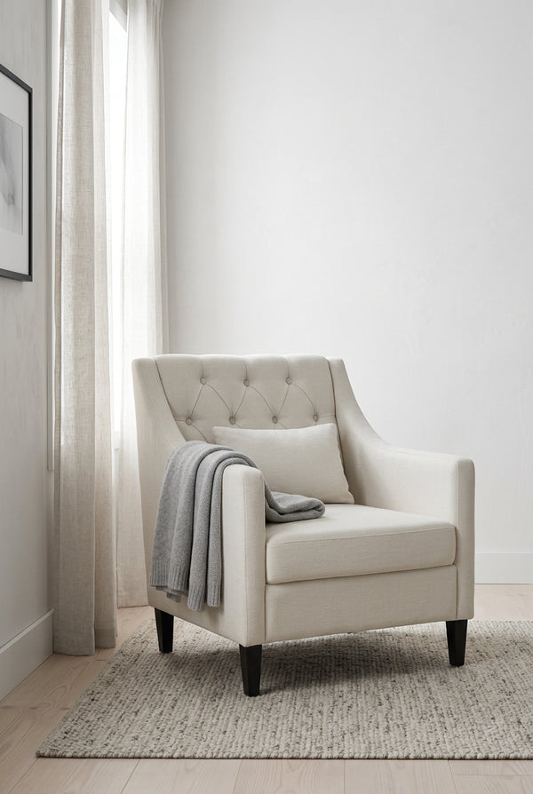 Beige 30 Upholstered Tufted Arm Chair with Lumbar Pillow