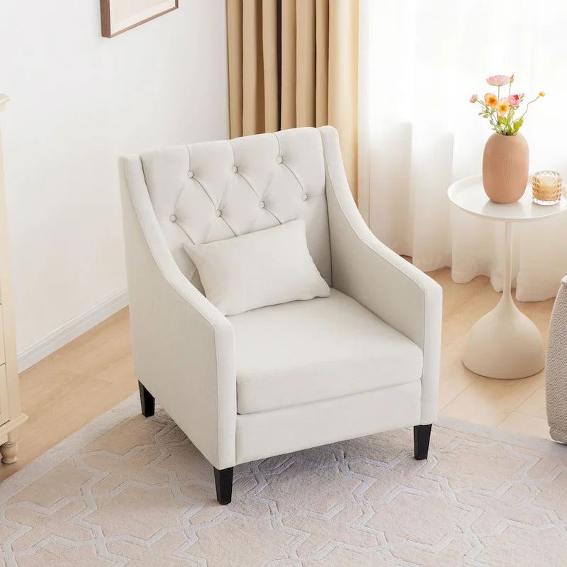 Beige 30 Upholstered Tufted Arm Chair with Lumbar Pillow