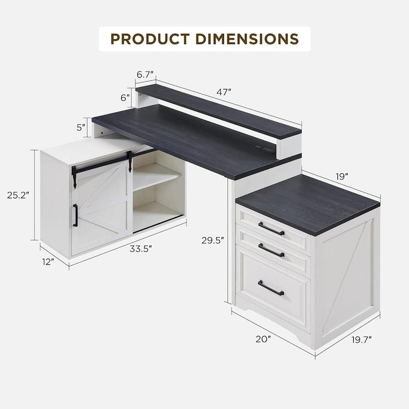 Modern Farmhouse Home Office Desk, Computer Desk with File Cabinet
