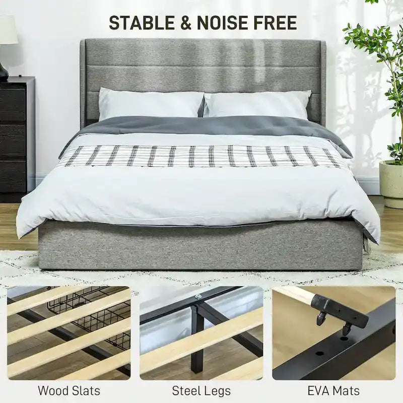 Queen Size Storage Bed with 4 Drawers, 730lb Capacity & Linen Headboard