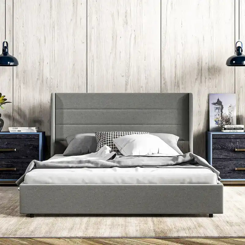 Queen Size Storage Bed with 4 Drawers, 730lb Capacity & Linen Headboard