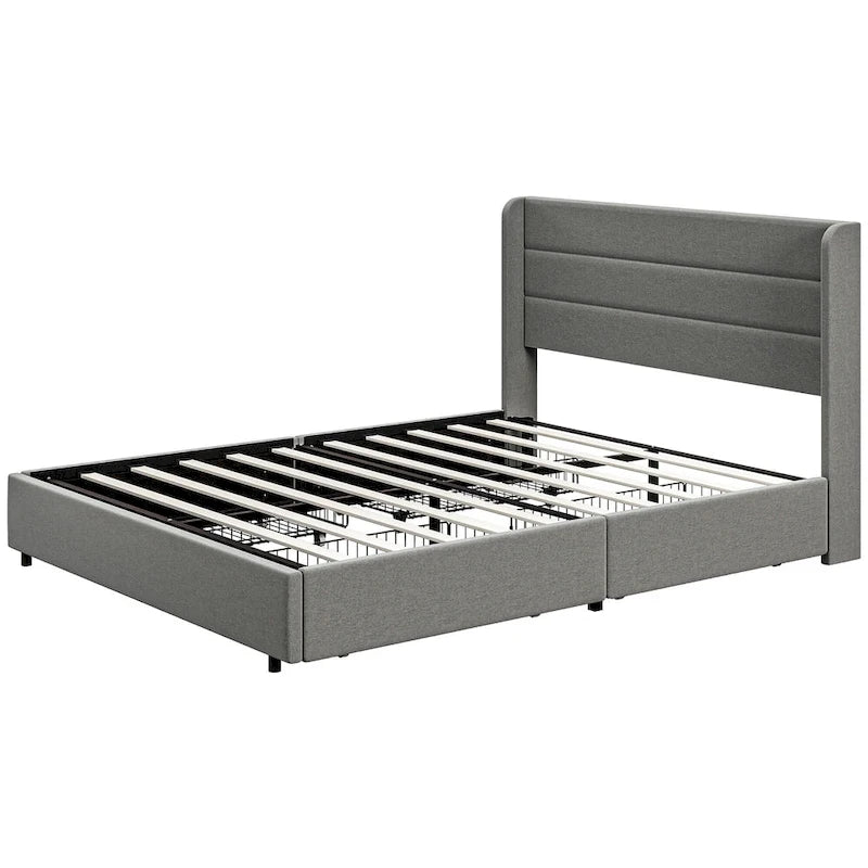 Queen Size Storage Bed with 4 Drawers, 730lb Capacity & Linen Headboard