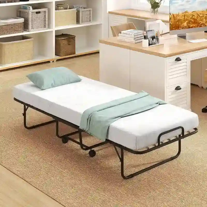 Costway Folding Bed with Mattress 74 x 31 Cot Size Rolling Guest Bed