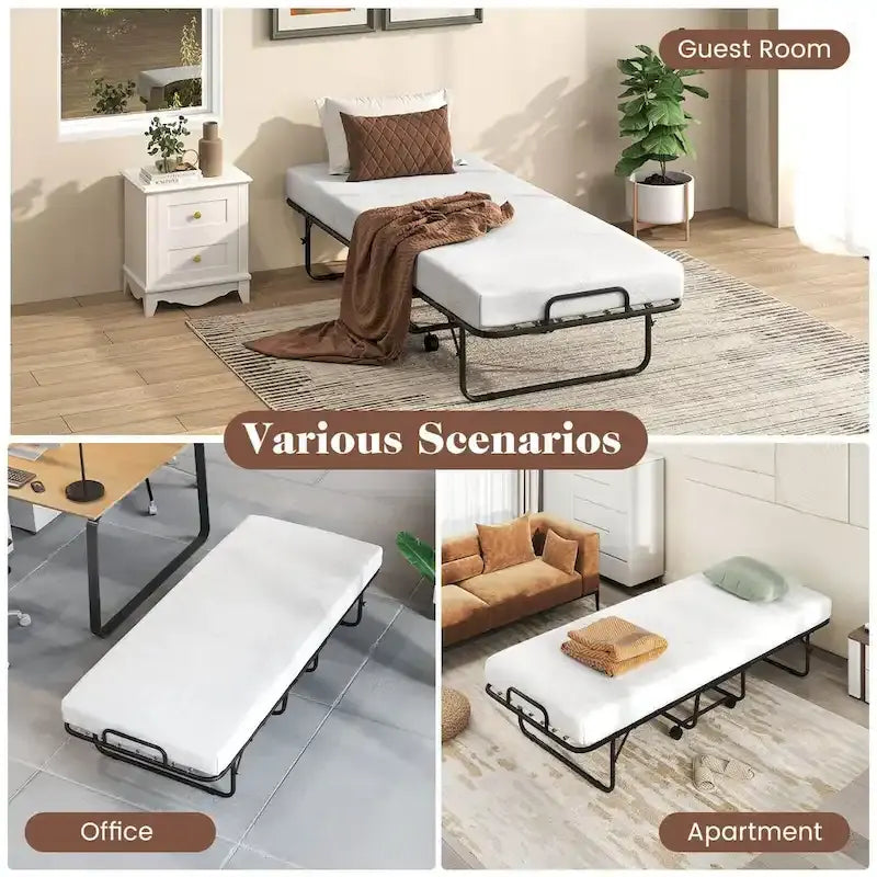 Costway Folding Bed with Mattress 74 x 31 Cot Size Rolling Guest Bed