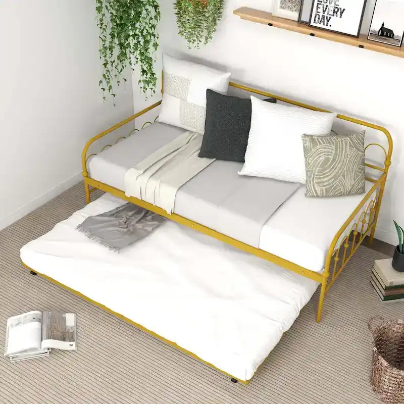 Costway Twin Size Metal Daybed with Trundle Space-Saving Sofa Bed