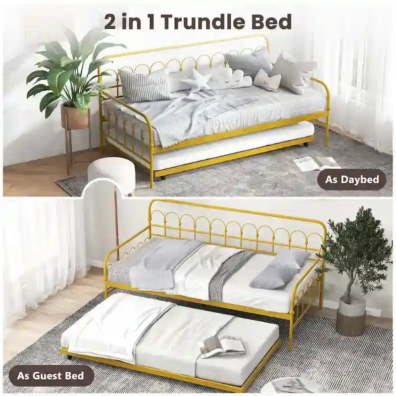Costway Twin Size Metal Daybed with Trundle Space-Saving Sofa Bed