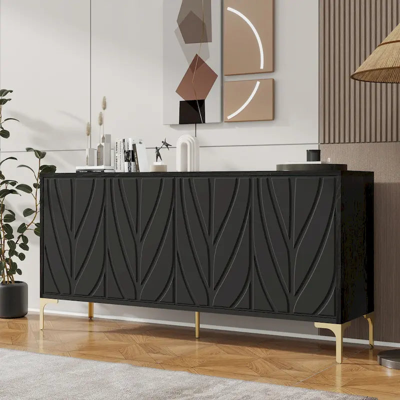 60 Press-to-Open Design Sideboard Buffet Cabinet with 4 Doors