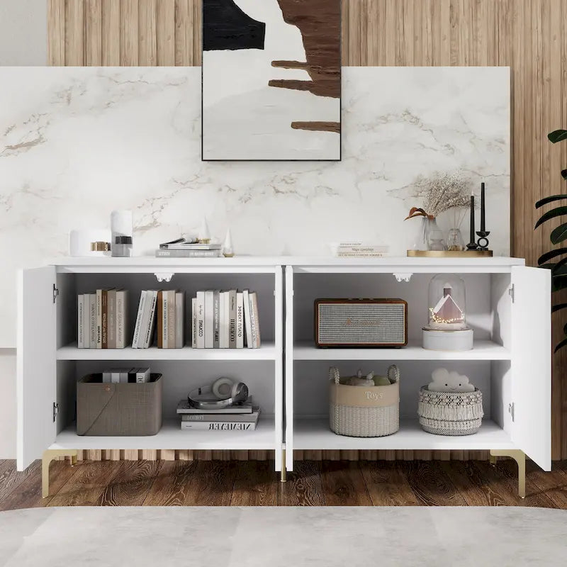 60 Press-to-Open Design Sideboard Buffet Cabinet with 4 Doors