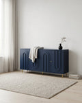 Bahut à 4 portes, Meuble de rangement en bois avec poignées et pieds dorés, Console d'entrée avec étagères réglables