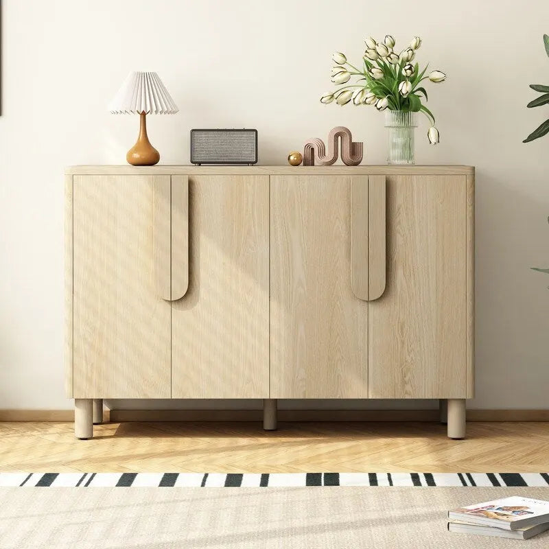 4-Door Buffet Cabinet with Storage, Wood Sideboard Cabinet with Unique Arc Handles and Adjustable Shelves