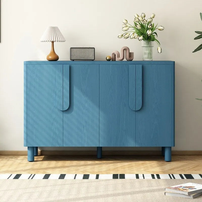 4-Door Buffet Cabinet with Storage, Wood Sideboard Cabinet with Unique Arc Handles and Adjustable Shelves