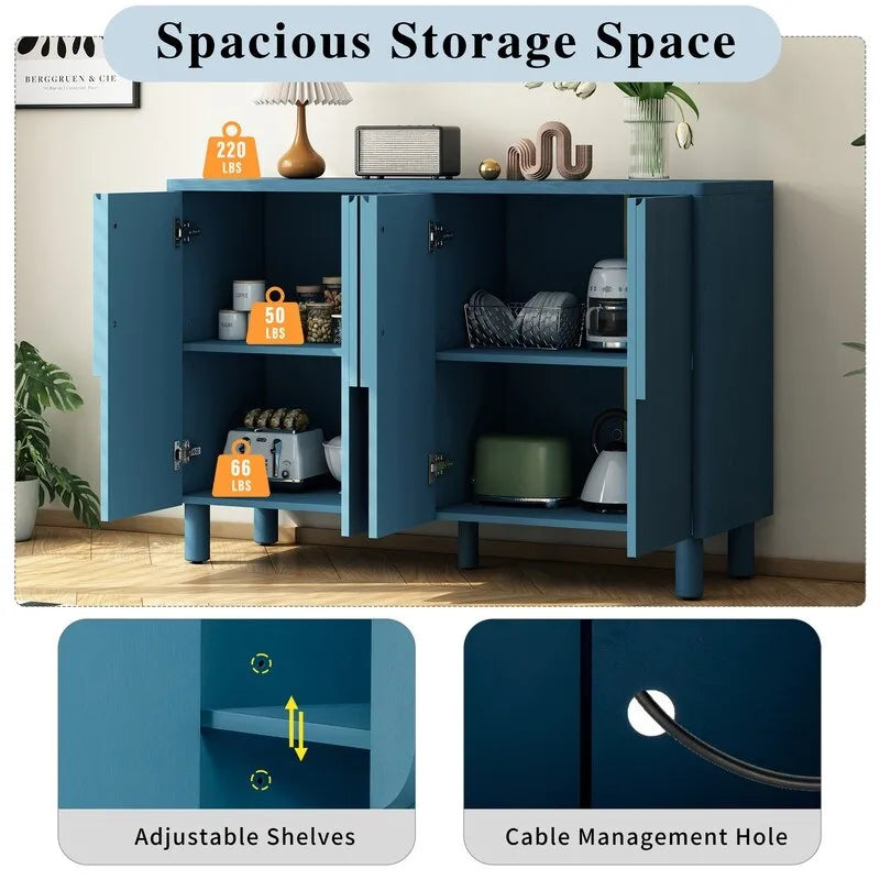 4-Door Buffet Cabinet with Storage, Wood Sideboard Cabinet with Unique Arc Handles and Adjustable Shelves