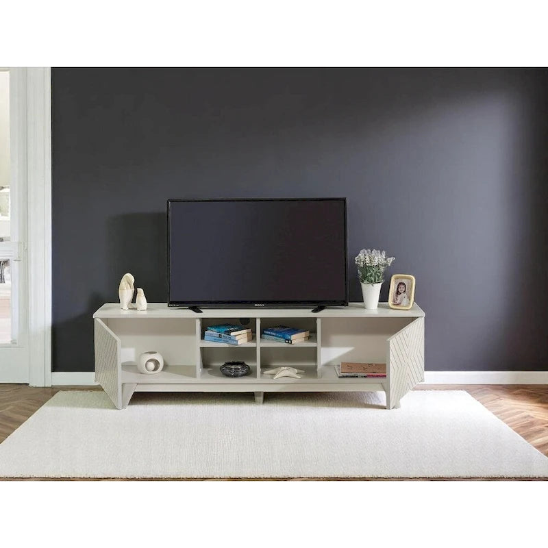 Lucina Modern TV Stand with 2 Door Cabinet 4 Cubby Hole Shelves, Living Room Entertainment Center