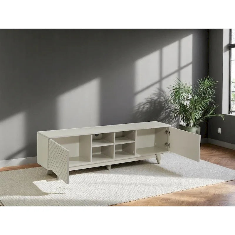 Lucina Modern TV Stand with 2 Door Cabinet 4 Cubby Hole Shelves, Living Room Entertainment Center
