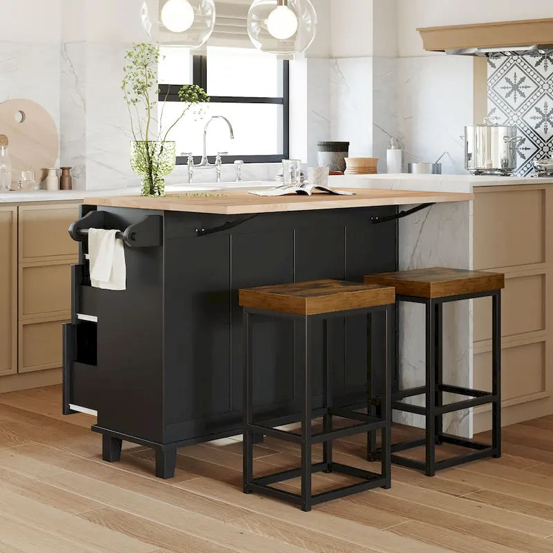 Topmax Farmhouse Kitchen Island Set With Drop Leaf And 2 Seatings