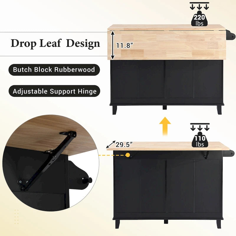 Topmax Farmhouse Kitchen Island Set With Drop Leaf And 2 Seatings