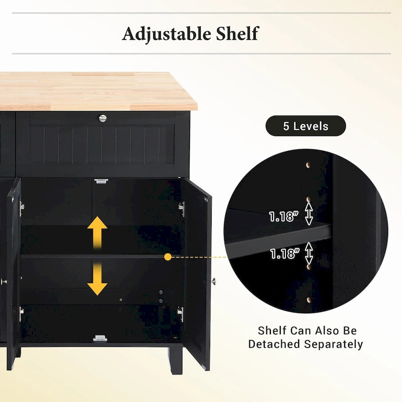 Topmax Farmhouse Kitchen Island Set With Drop Leaf And 2 Seatings