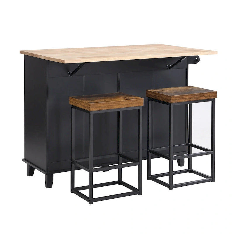 Topmax Farmhouse Kitchen Island Set With Drop Leaf And 2 Seatings