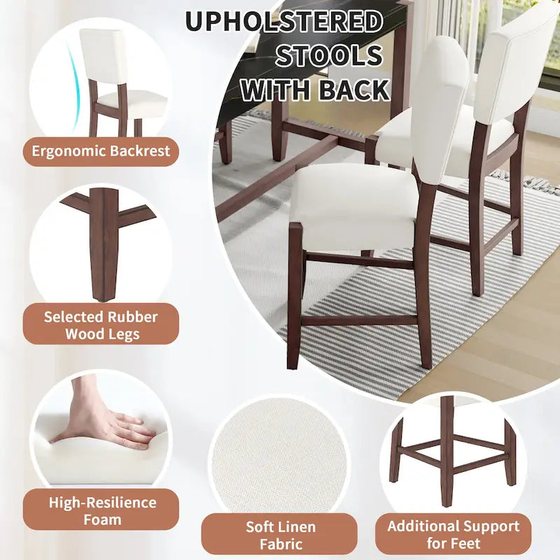 5-Piece Counter Height Dining Table Set, Faux Marble Bar Table and 4 Upholstered-Seat Chairs