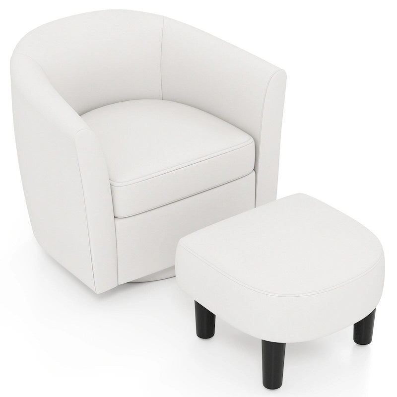 Costway Swivel Barrel Chair with Ottoman Footrest Curved Backrest & - See Details
