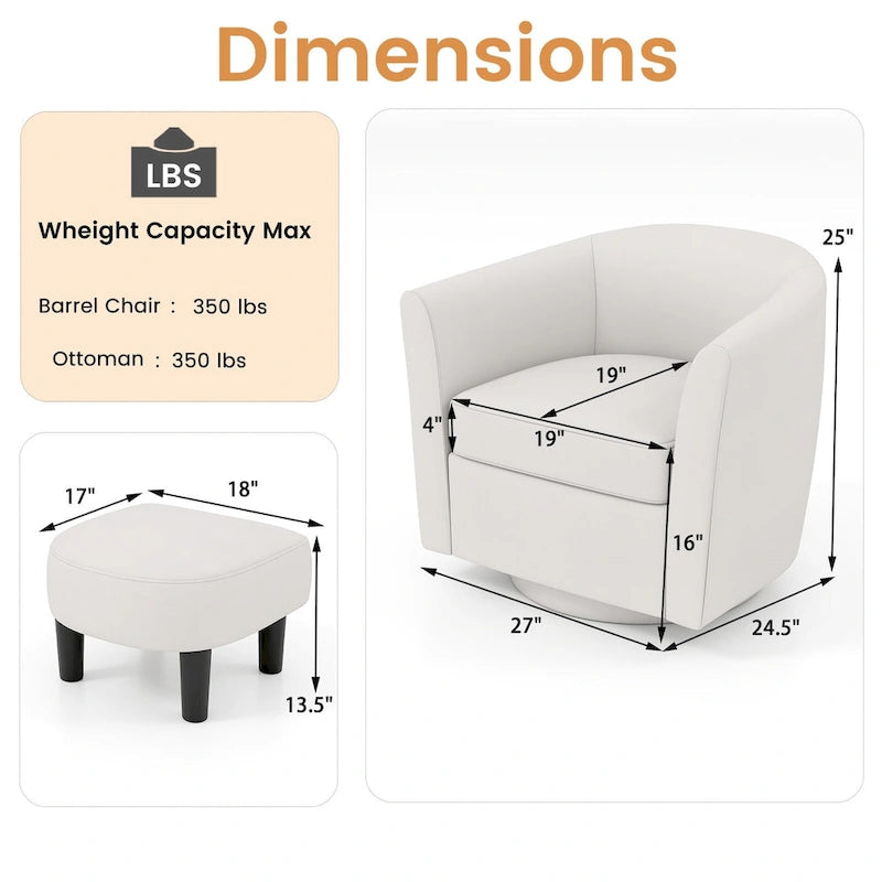 Costway Swivel Barrel Chair with Ottoman Footrest Curved Backrest & - See Details