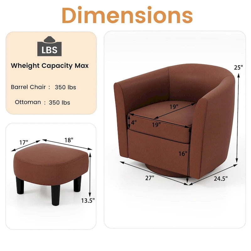 Costway Swivel Barrel Chair with Ottoman Footrest Curved Backrest & - See Details