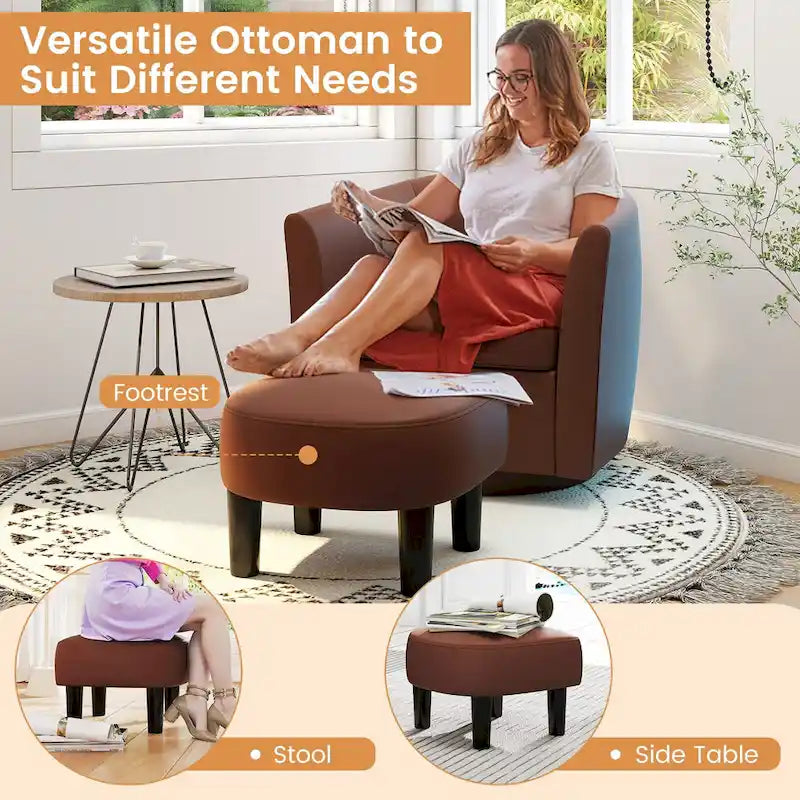 Costway Swivel Barrel Chair with Ottoman Footrest Curved Backrest & - See Details