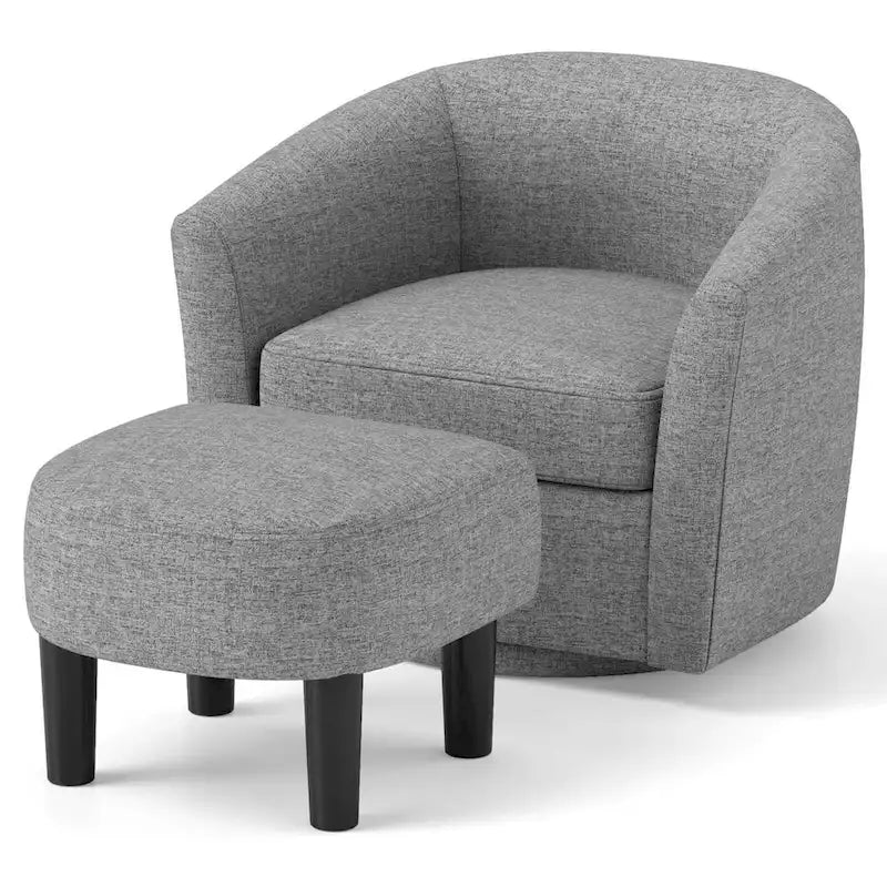 Costway Swivel Barrel Chair with Ottoman Footrest Curved Backrest & - See Details
