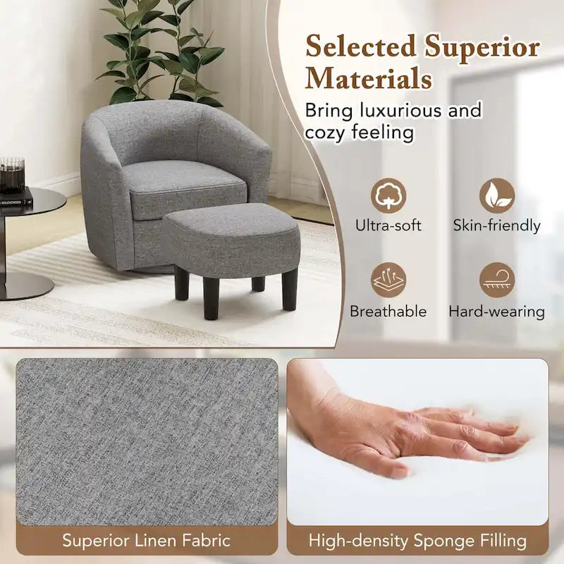 Costway Swivel Barrel Chair with Ottoman Footrest Curved Backrest & - See Details