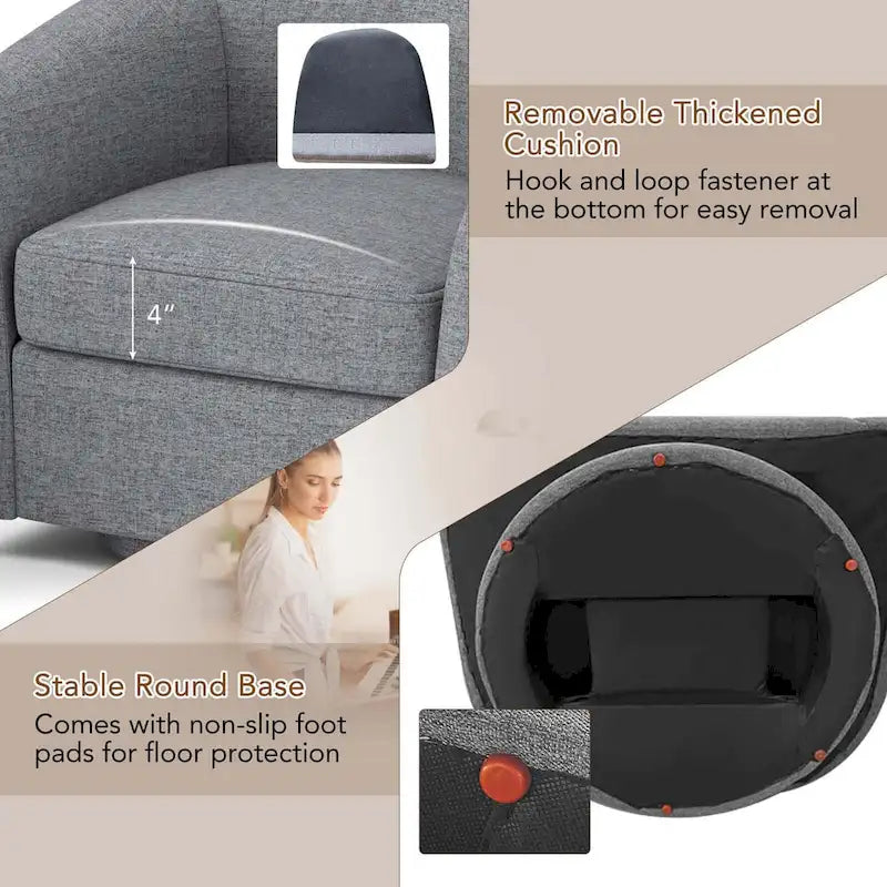Costway Swivel Barrel Chair with Ottoman Footrest Curved Backrest & - See Details