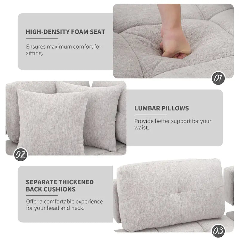 91.73 L-Shaped 4 Seater Sectional Sofa with 2 Hidden Stools, 2 Removable Lumbar Pillows, and Durable Chenille Upholstery