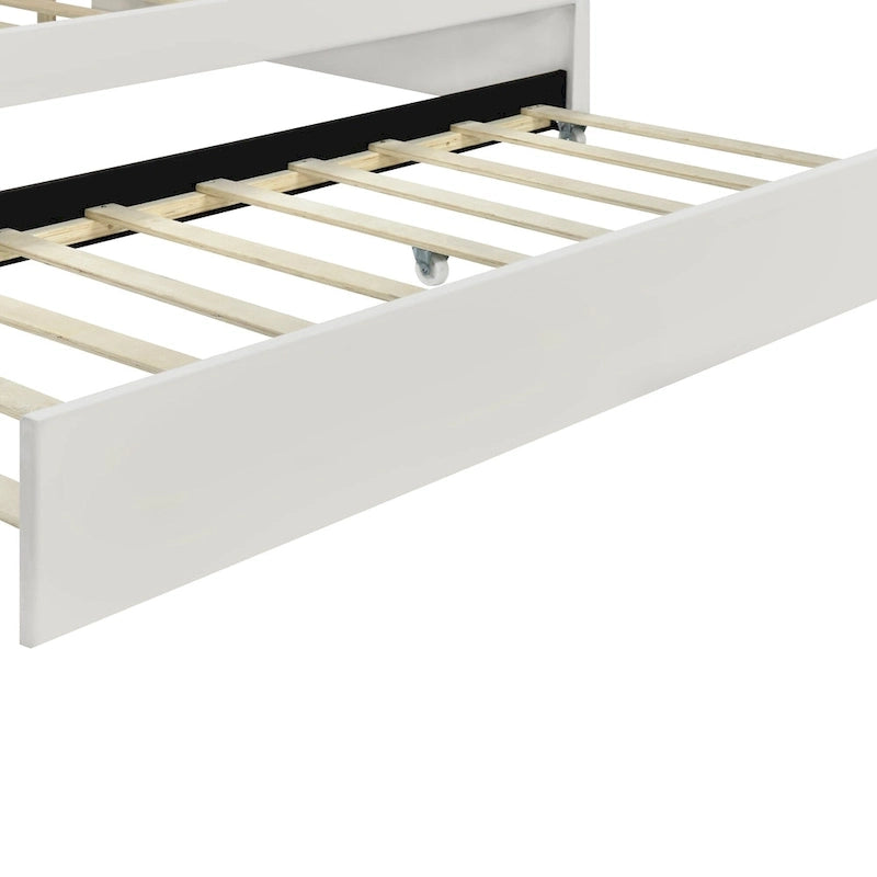 White Full Upholstery Daybed with Shell Shaped Backrest and Trundle