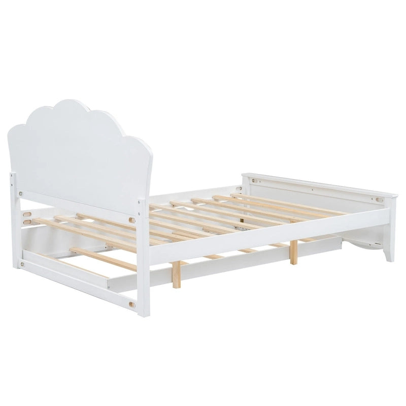 White Full Size Modern Wood Platform Bed with Headboard & Twin Trundle