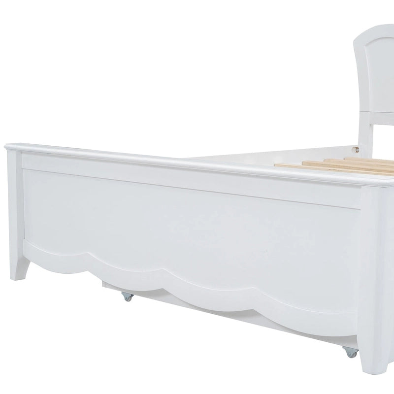 White Full Size Modern Wood Platform Bed with Headboard & Twin Trundle