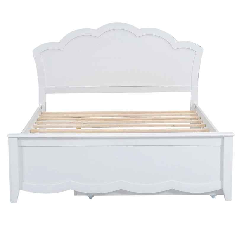 White Full Size Modern Wood Platform Bed with Headboard & Twin Trundle