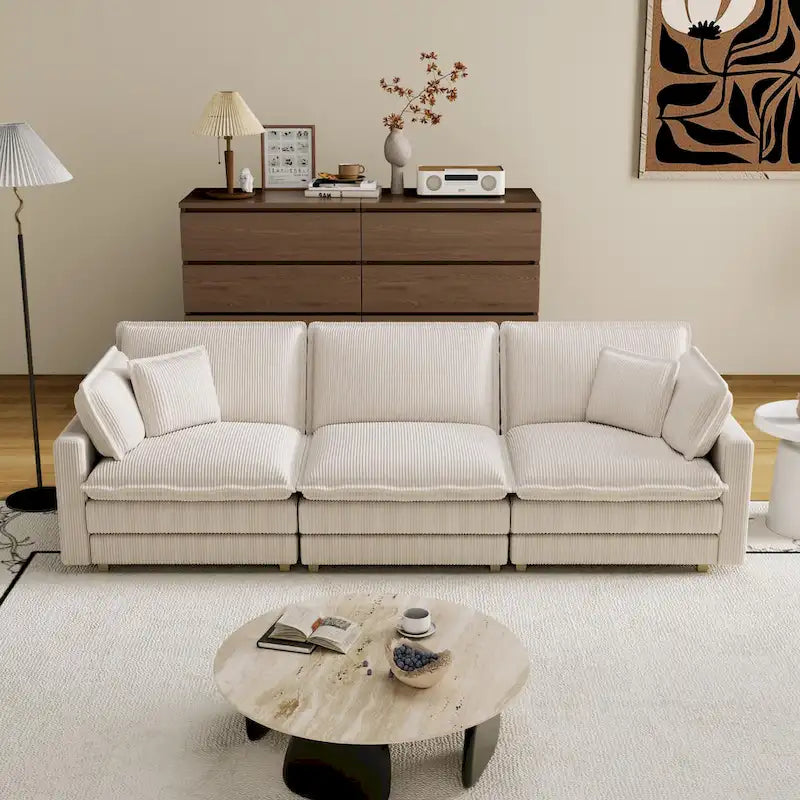 103 Corduroy Modern Classic 4-Seater Sofa with Deep Seat & 4 Pillows