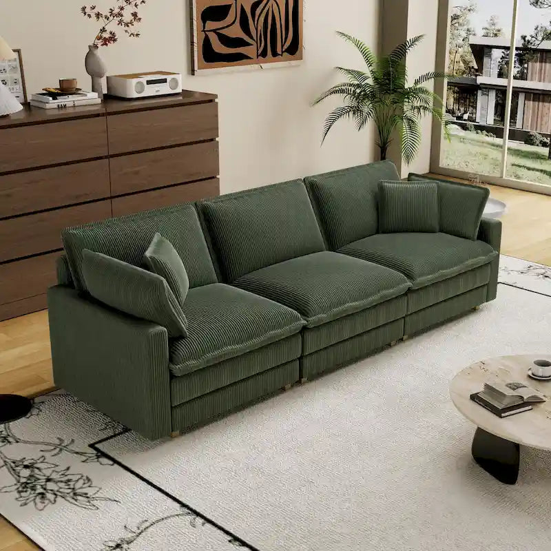 103 Corduroy Modern Classic 4-Seater Sofa with Deep Seat & 4 Pillows