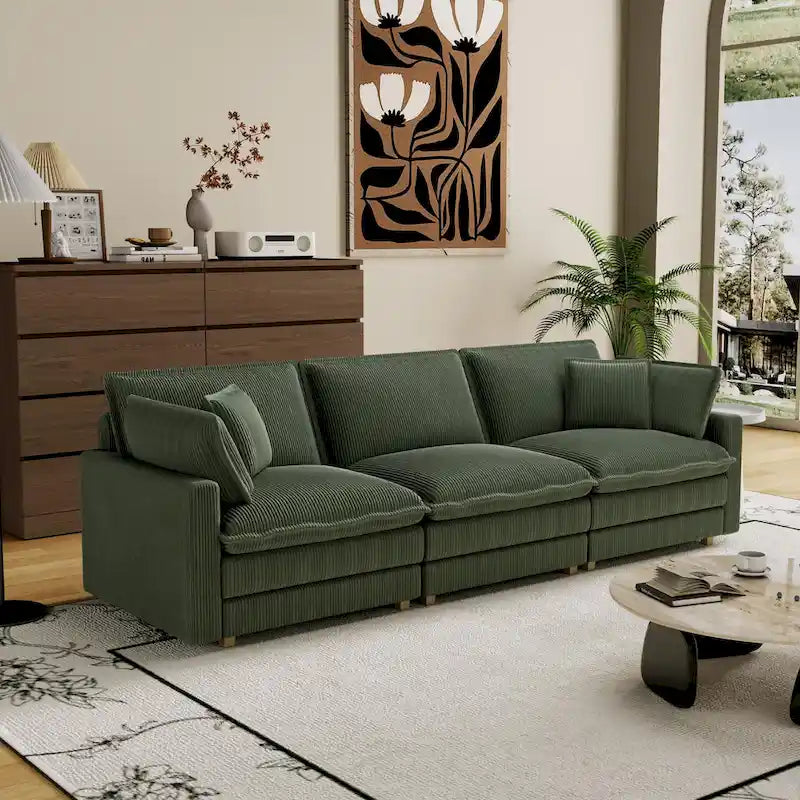 103 Corduroy Modern Classic 4-Seater Sofa with Deep Seat & 4 Pillows