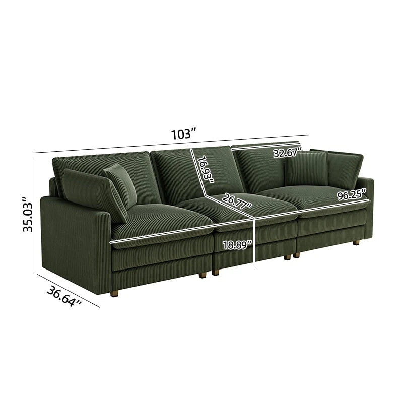 103 Corduroy Modern Classic 4-Seater Sofa with Deep Seat & 4 Pillows
