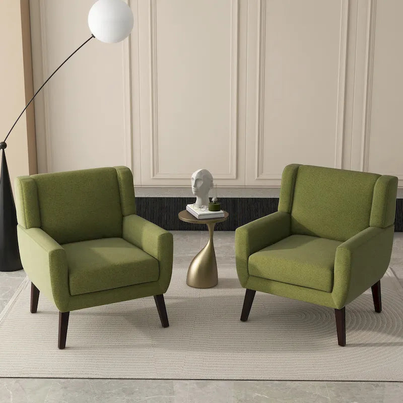 Linen Upholstered Accent Chair Wingback Armchair Set of 2