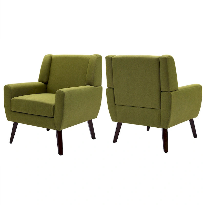 Linen Upholstered Accent Chair Wingback Armchair Set of 2