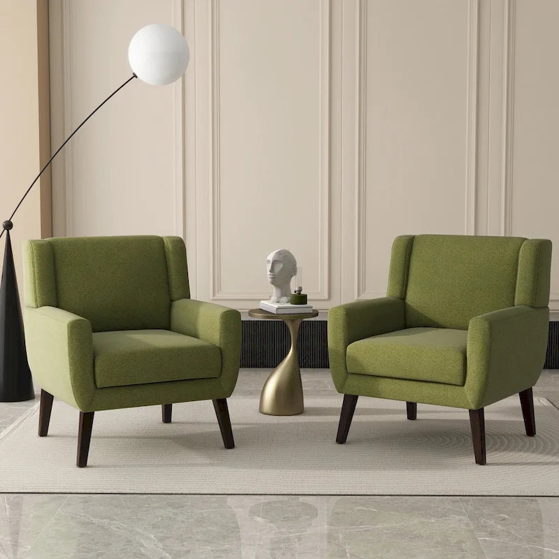 Linen Upholstered Accent Chair Wingback Armchair Set of 2