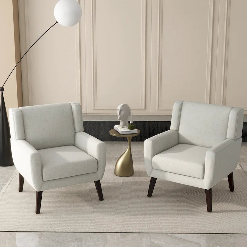 Linen Upholstered Accent Chair Wingback Armchair Set of 2