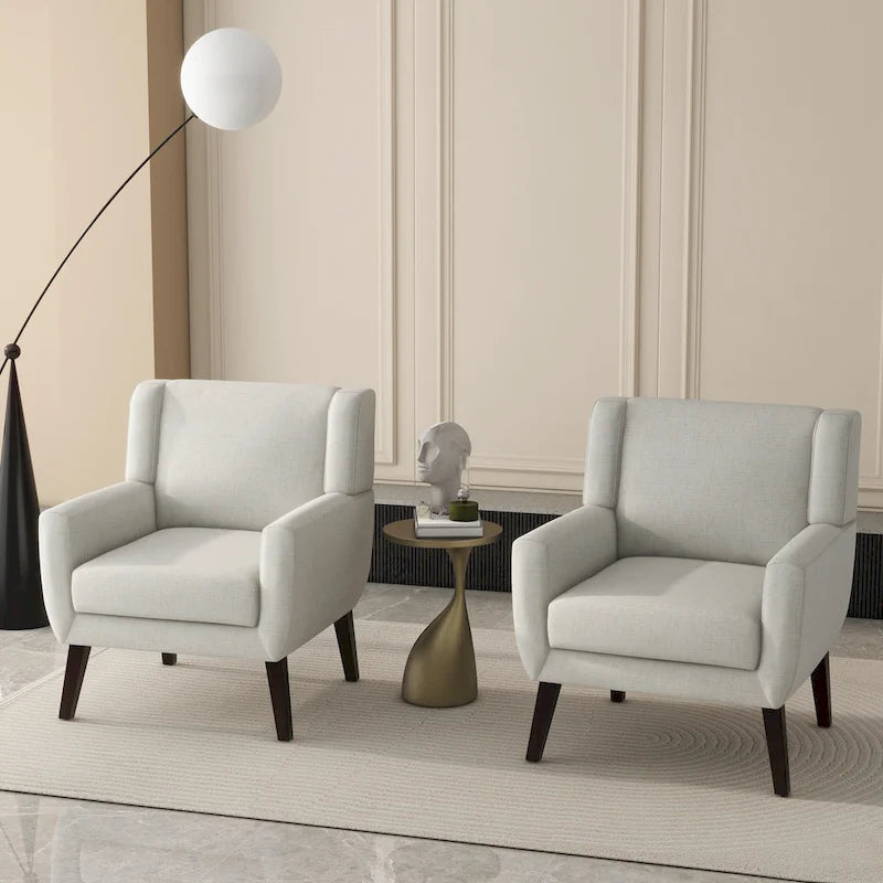 Linen Upholstered Accent Chair Wingback Armchair Set of 2