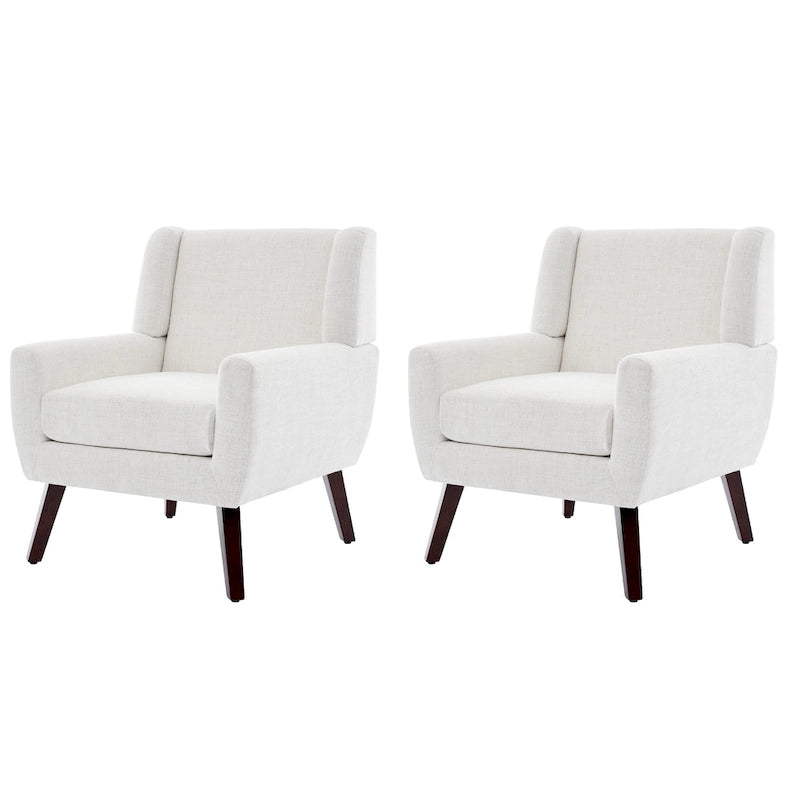 Linen Upholstered Accent Chair Wingback Armchair Set of 2