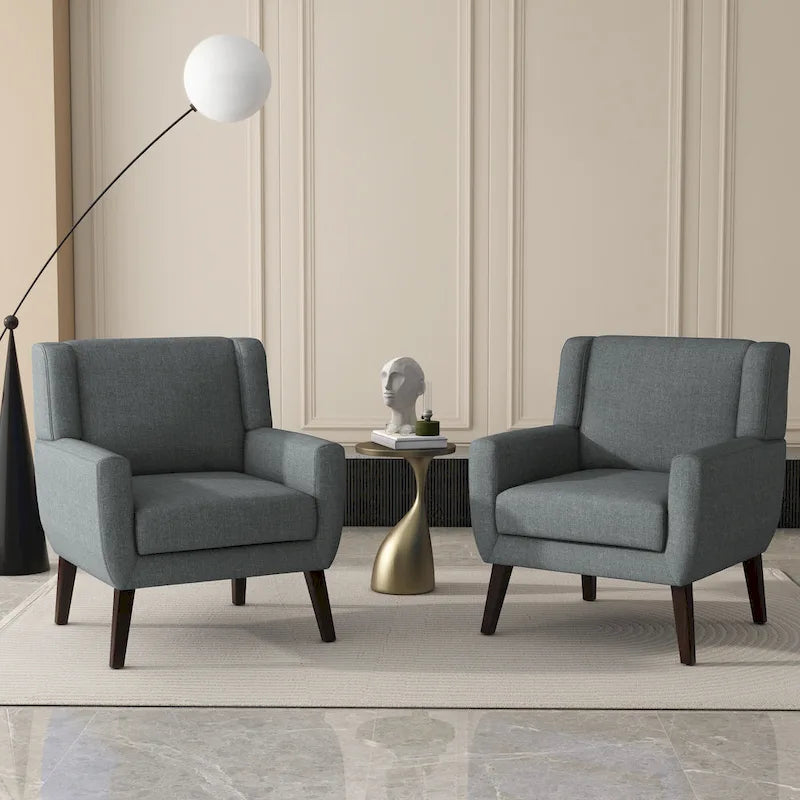 Linen Upholstered Accent Chair Wingback Armchair Set of 2