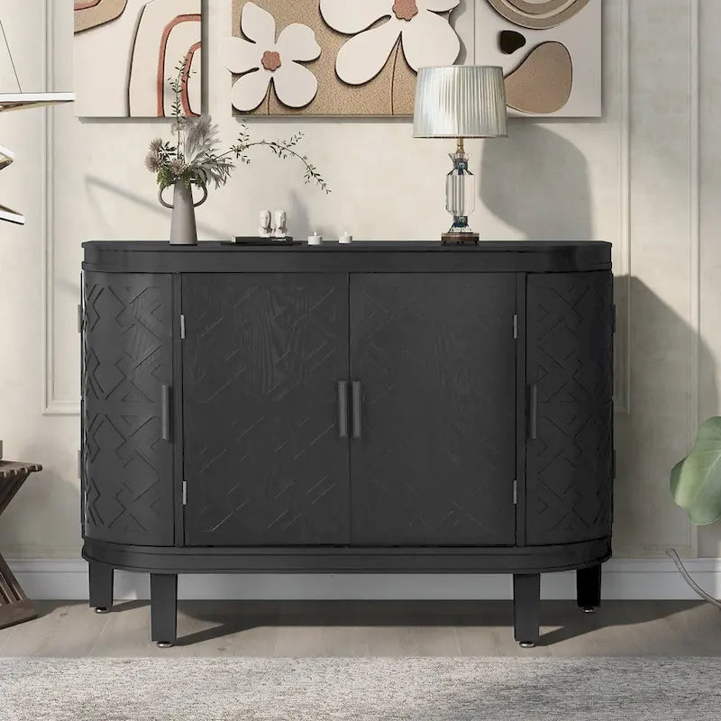 4-door Cabinet Sideboard with Antique Patterns - 15.20 x 47.20 x 33.50