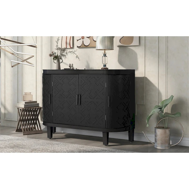 4-door Cabinet Sideboard with Antique Patterns - 15.20 x 47.20 x 33.50
