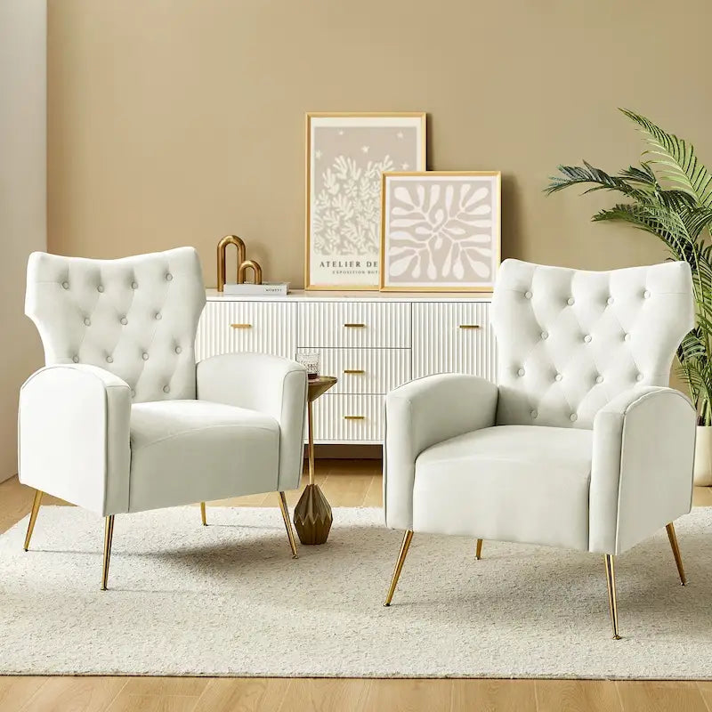 Danita Contemporary Velvet Wingback Tufted Chair With Gold Flared Metal Legs Set Of 2 by HULALA HOME