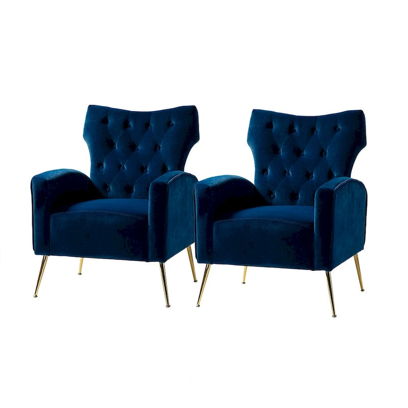 Danita Contemporary Velvet Wingback Tufted Chair With Gold Flared Metal Legs Set Of 2 by HULALA HOME